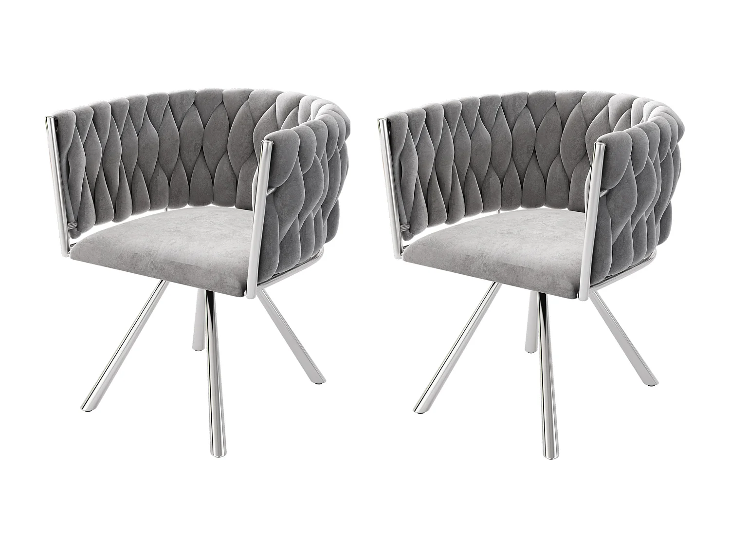 Lot de 2 chaises en velours et métal – gris et argent