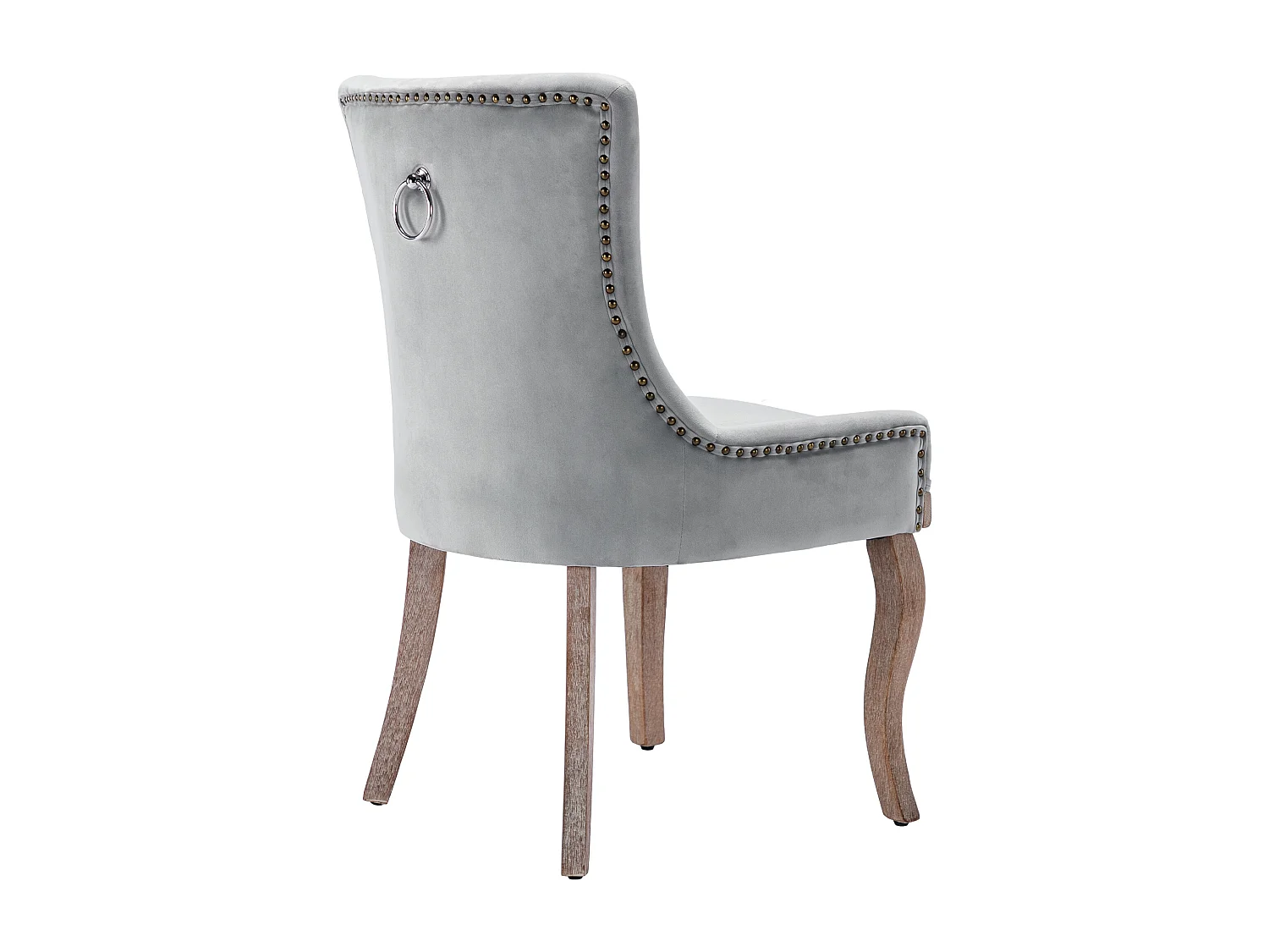 Set van 4 eetkamerstoelen - gestoffeerde zittingen versierd met decoratieve studs en massief houten poten - grijs fluweel