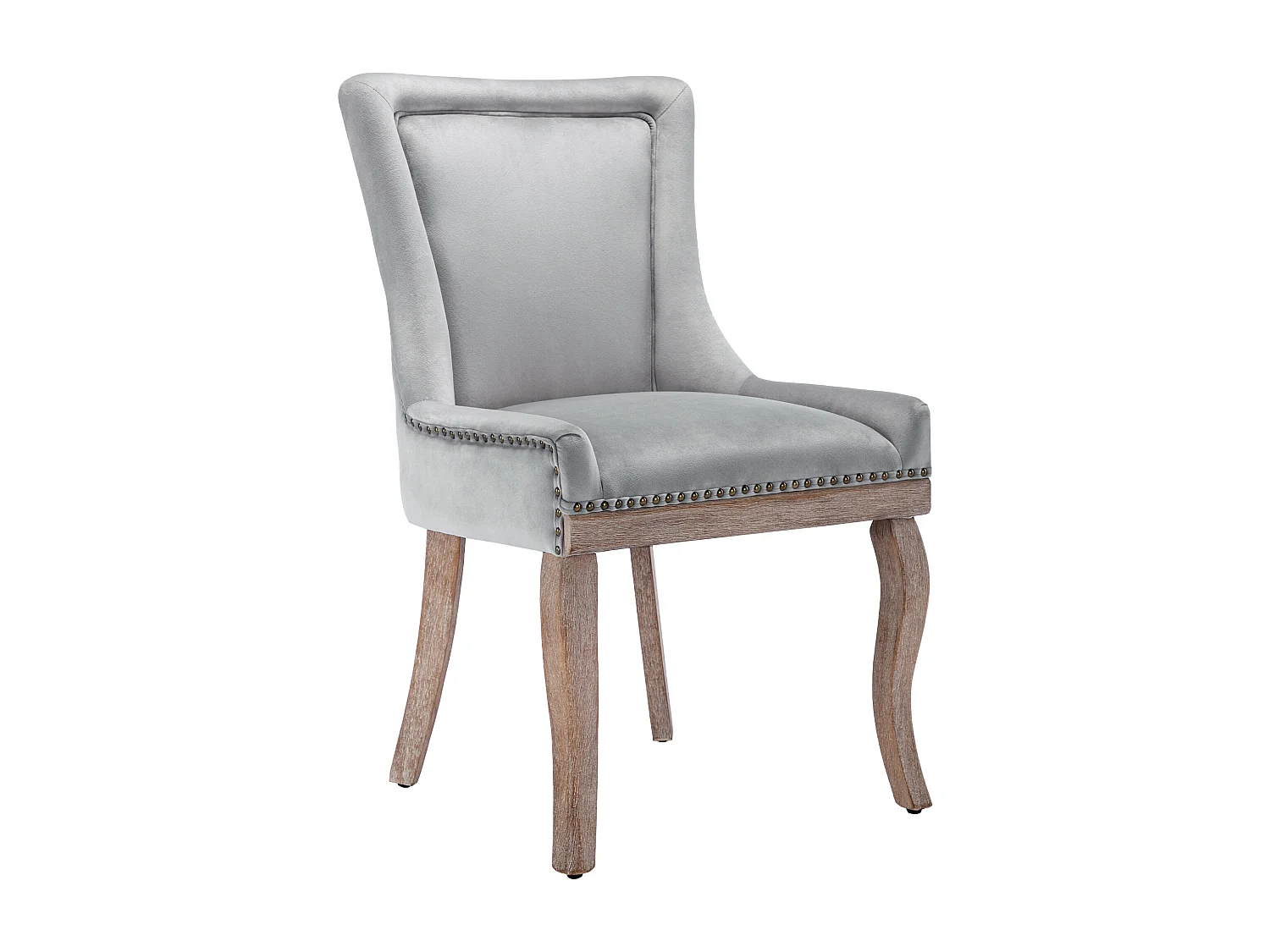 Set van 4 eetkamerstoelen - gestoffeerde zittingen versierd met decoratieve studs en massief houten poten - grijs fluweel