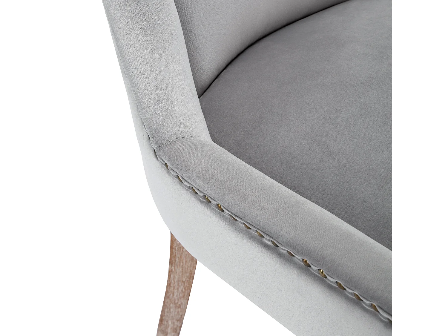 Set van 4 eetkamerstoelen - gestoffeerde zittingen versierd met decoratieve studs en massief houten poten - grijs fluweel