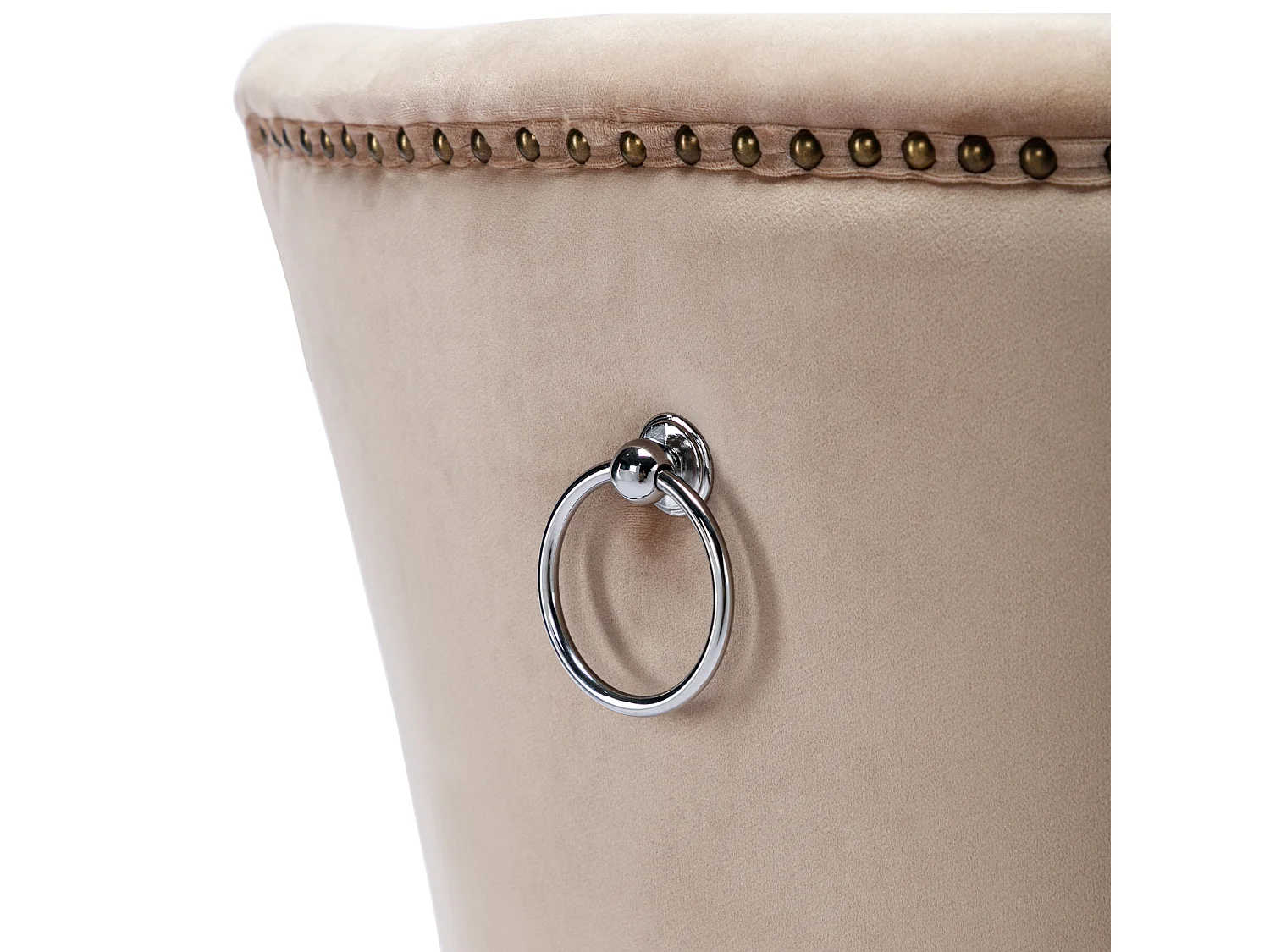 Juego de 4 sillas de comedor - asientos tapizados adornados con tachuelas decorativas y patas de madera maciza - terciopelo beige