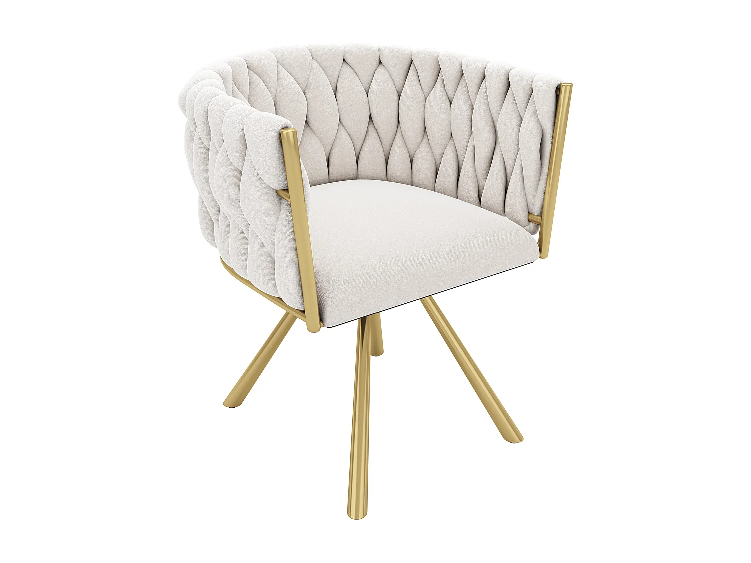 Set di 6 sedie in velluto, base in metallo, schienale ergonomico girevole – beige e oro