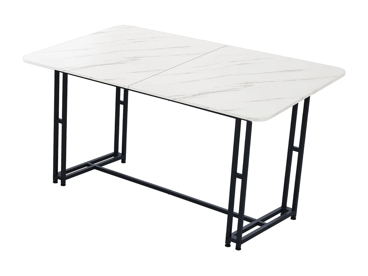 Ensemble table fixe et chaise 140 x 80 cm - pieds noirs et plateau blanc - avec 4 chaises en velours vert foncé