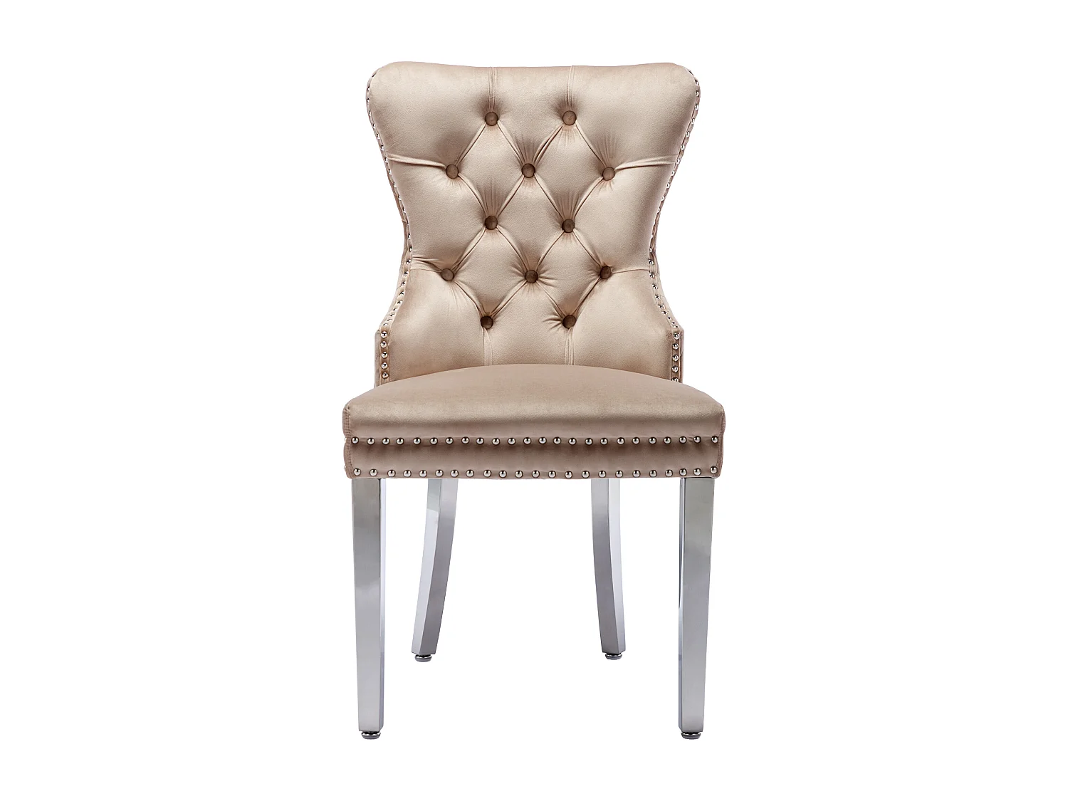 Juego de 6 sillas de comedor - anillas originales en el respaldo - terciopelo beige