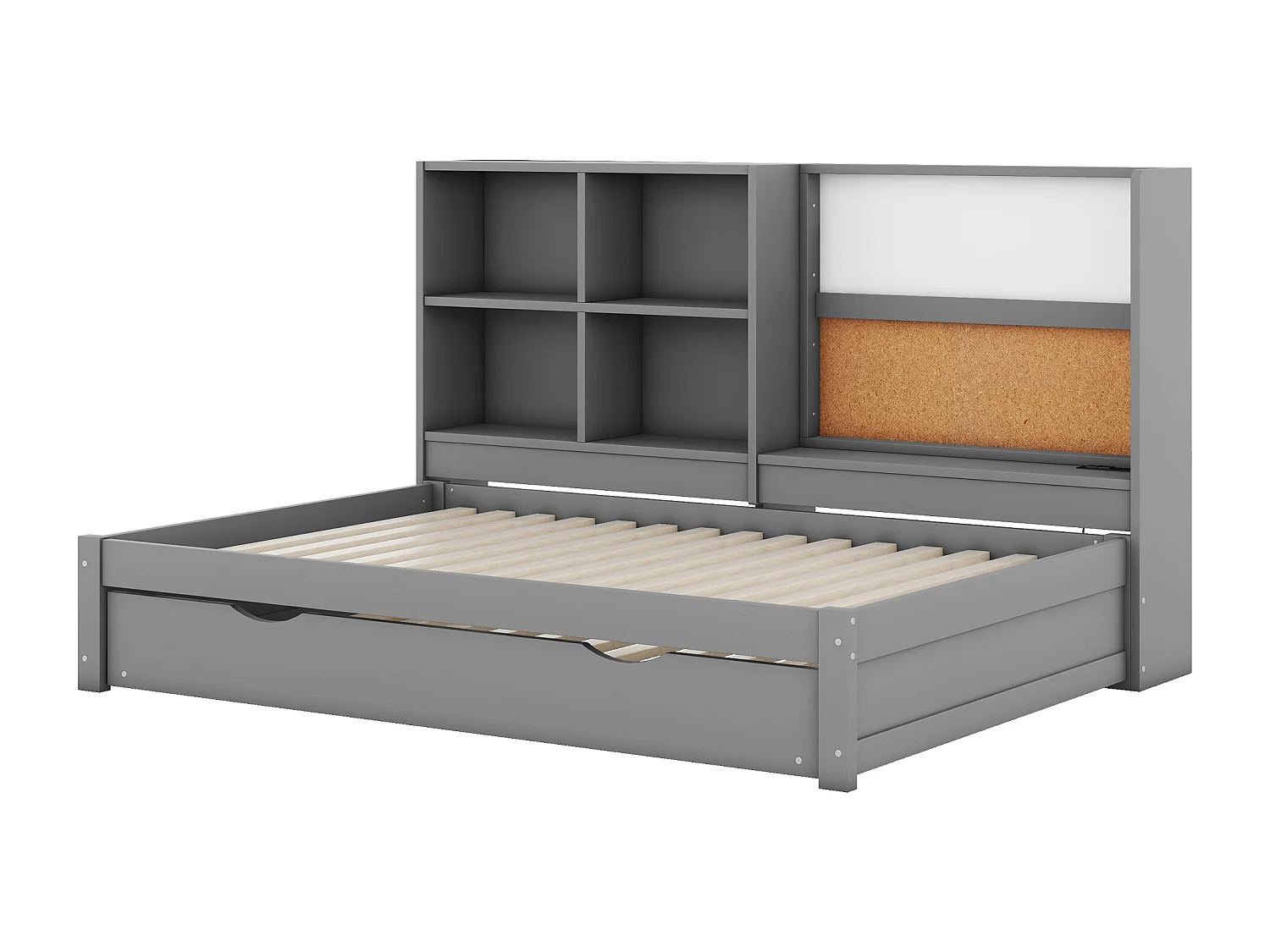 Opklapbed 90x200 cm - met USB, planken - grijs