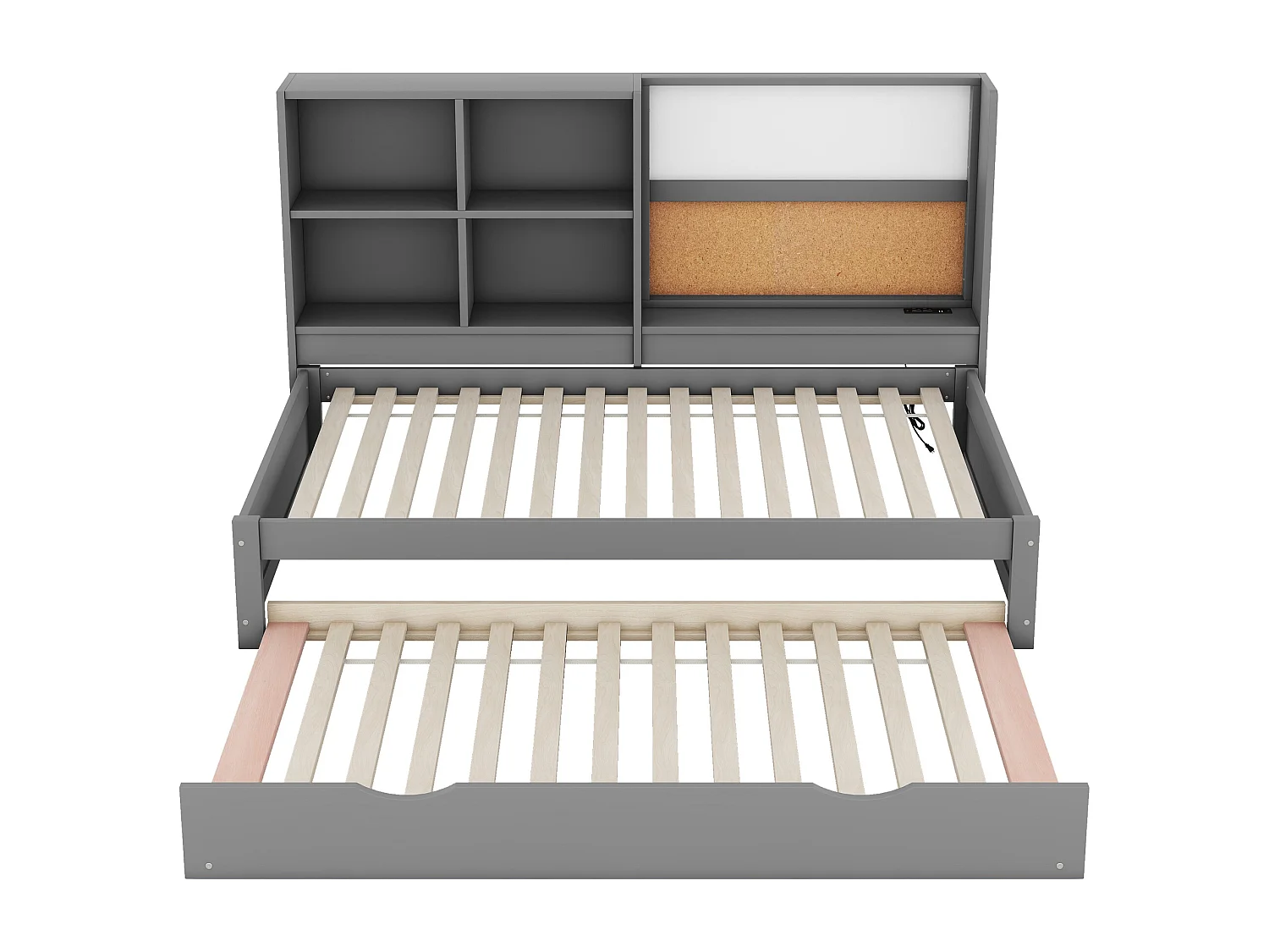 Opklapbed 90x200 cm - met USB, planken - grijs