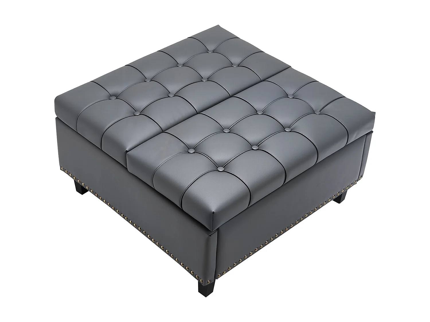 Pouf de Rangement SucceBuy Carré en Cuir, Table Basse Capitonnée et Rembourrée avec Plateau Relevable et Rabattable, Ottomane de Rangement pour Salon
