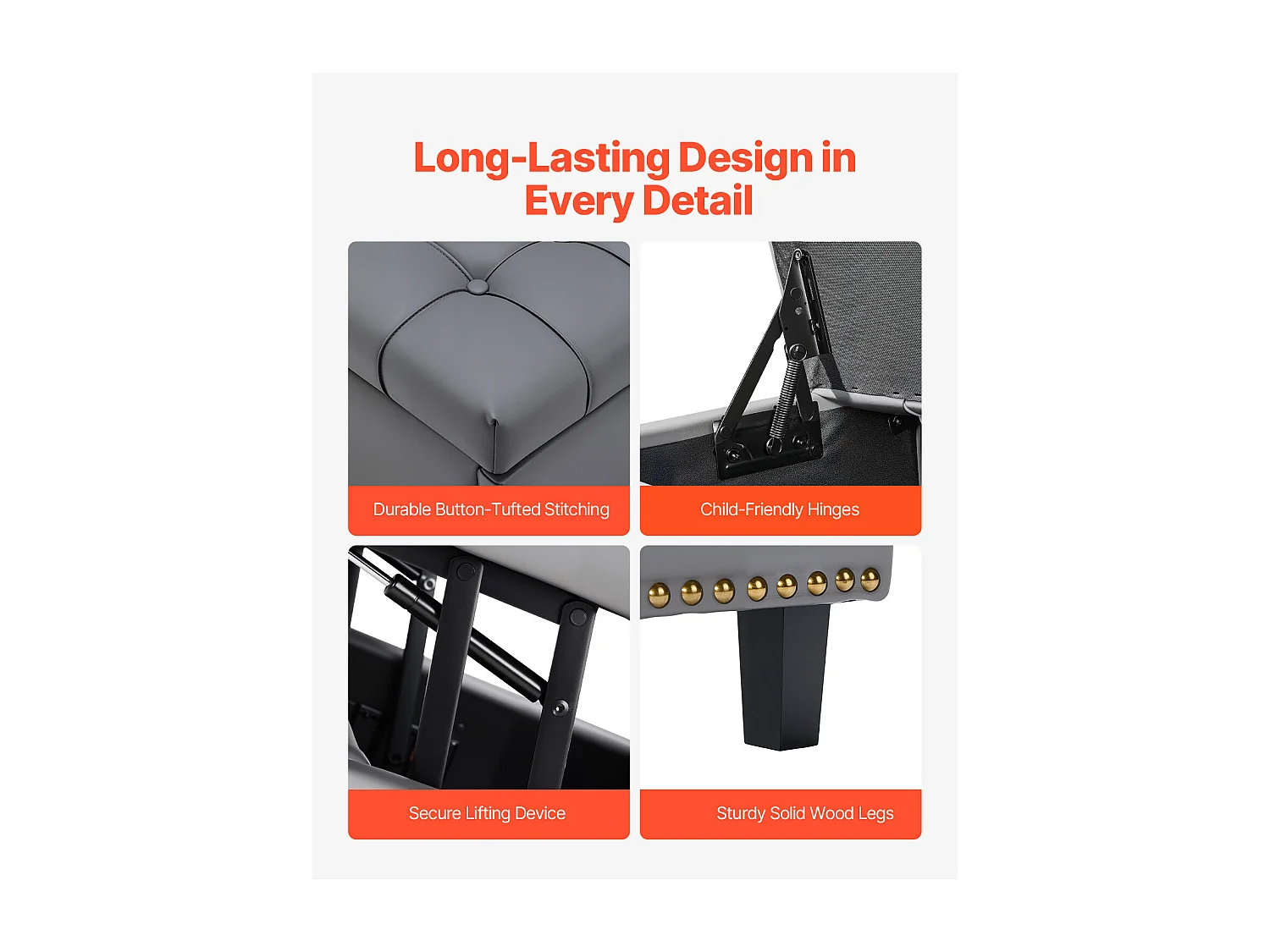 Pouf de Rangement SucceBuy Carré en Cuir, Table Basse Capitonnée et Rembourrée avec Plateau Relevable et Rabattable, Ottomane de Rangement pour Salon