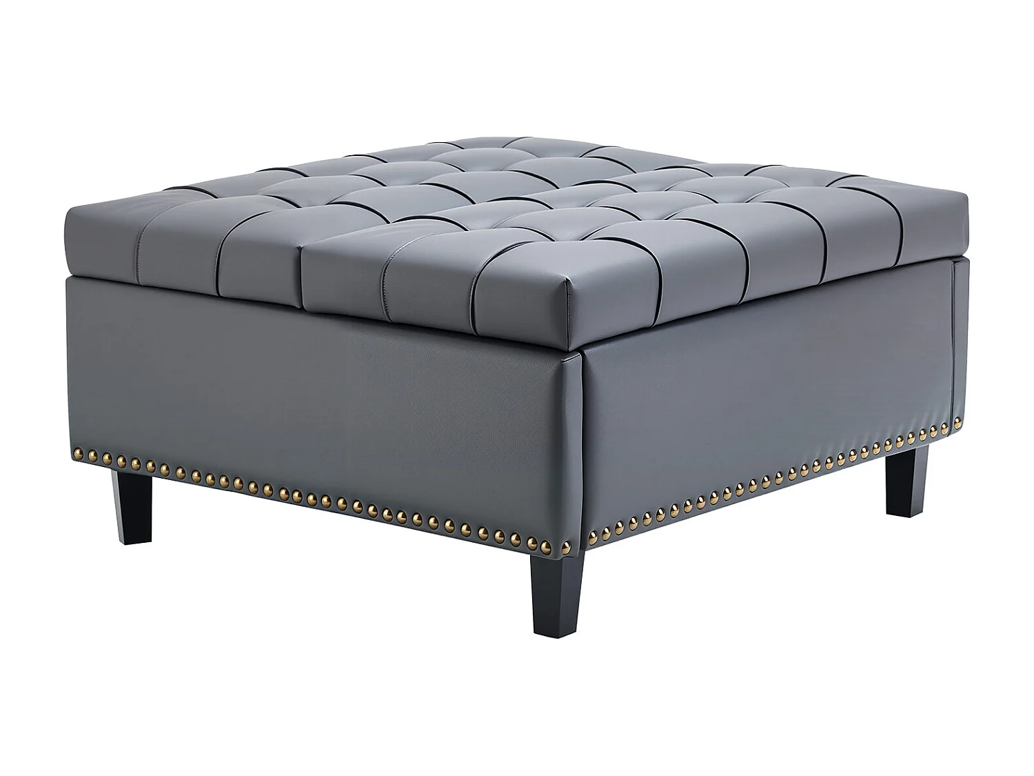 Pouf de Rangement SucceBuy Carré en Cuir, Table Basse Capitonnée et Rembourrée avec Plateau Relevable et Rabattable, Ottomane de Rangement pour Salon