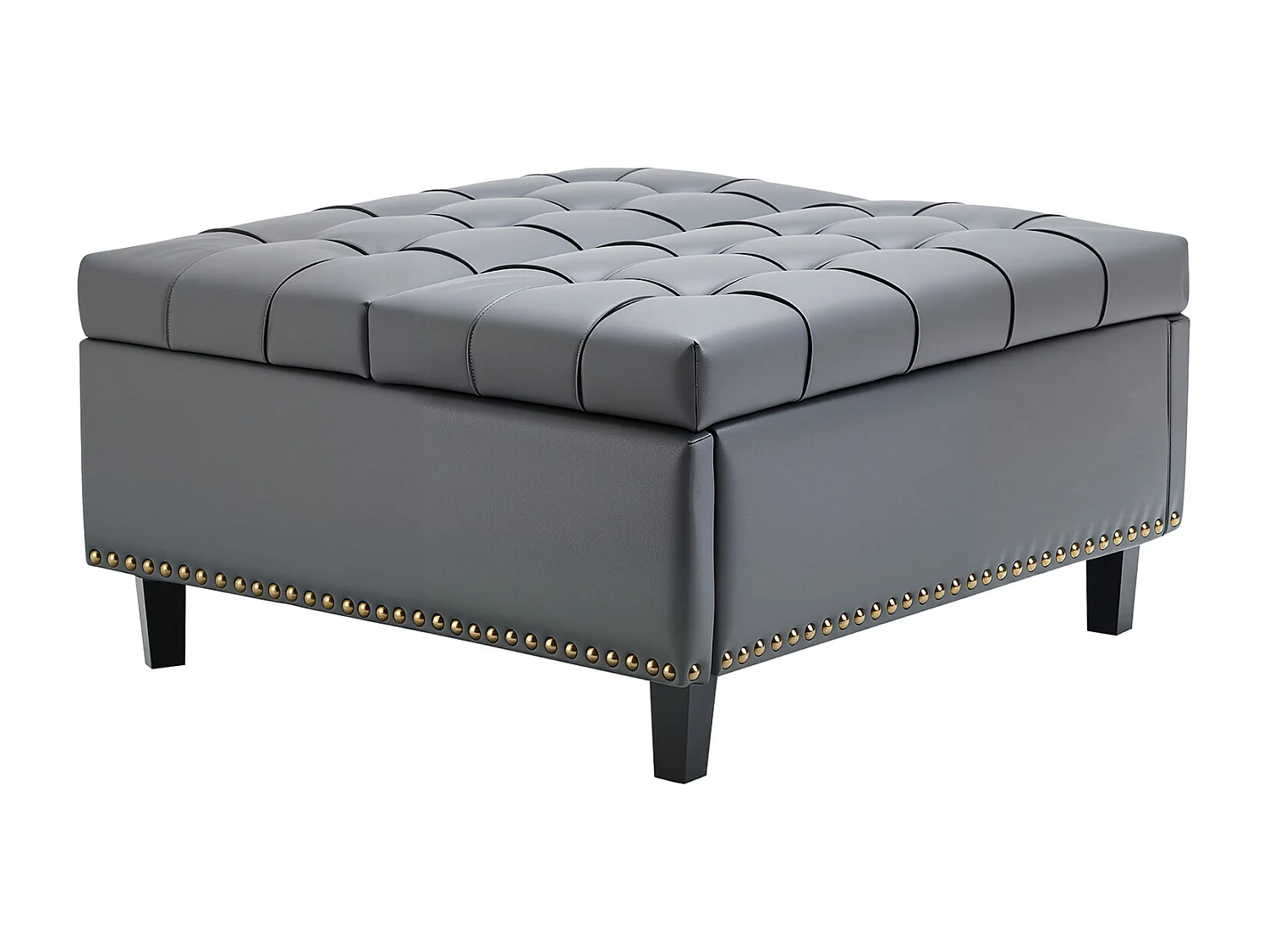 Pouf de Rangement SucceBuy Carré en Cuir, Table Basse Capitonnée et Rembourrée avec Plateau Relevable et Rabattable, Ottomane de Rangement pour Salon