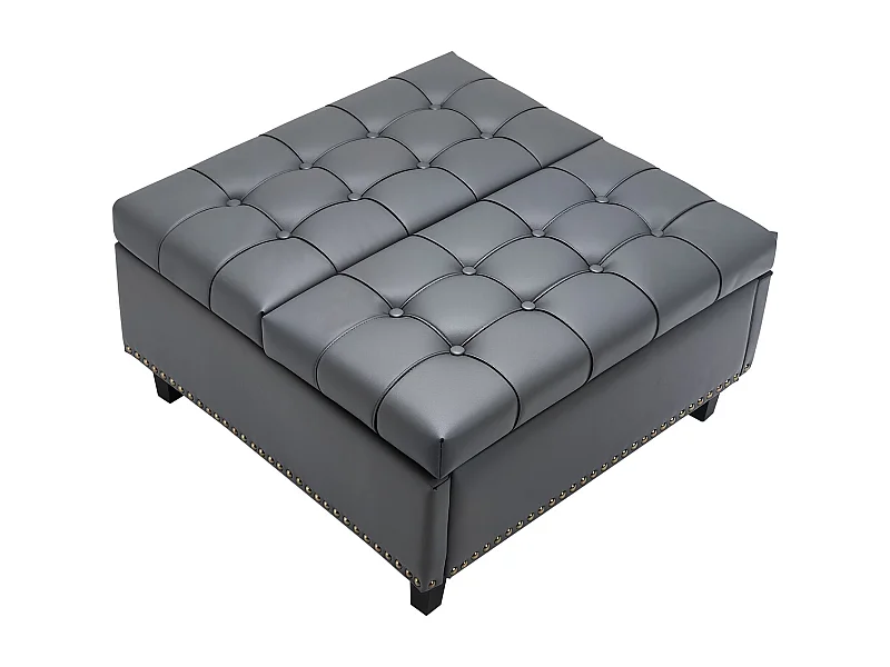 Pouf de Rangement SucceBuy Carré en Cuir, Table Basse Capitonnée et Rembourrée avec Plateau Relevable et Rabattable, Ottomane de Rangement pour Salon