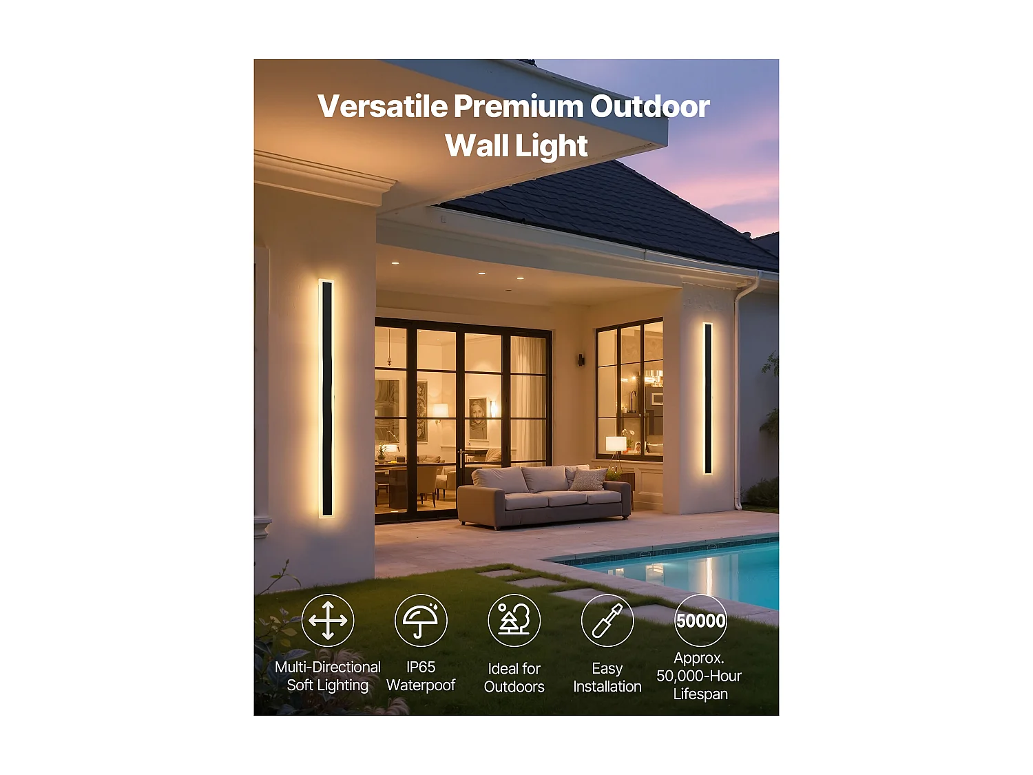 Applique a Parete SucceBuy Esterno, 12 W, Illuminazione Esterna a Parete, Lotto di 2, Applique a Parete Moderne LED, 1,2 m, Bianco Caldo 3000 K, Impermeabile IP65