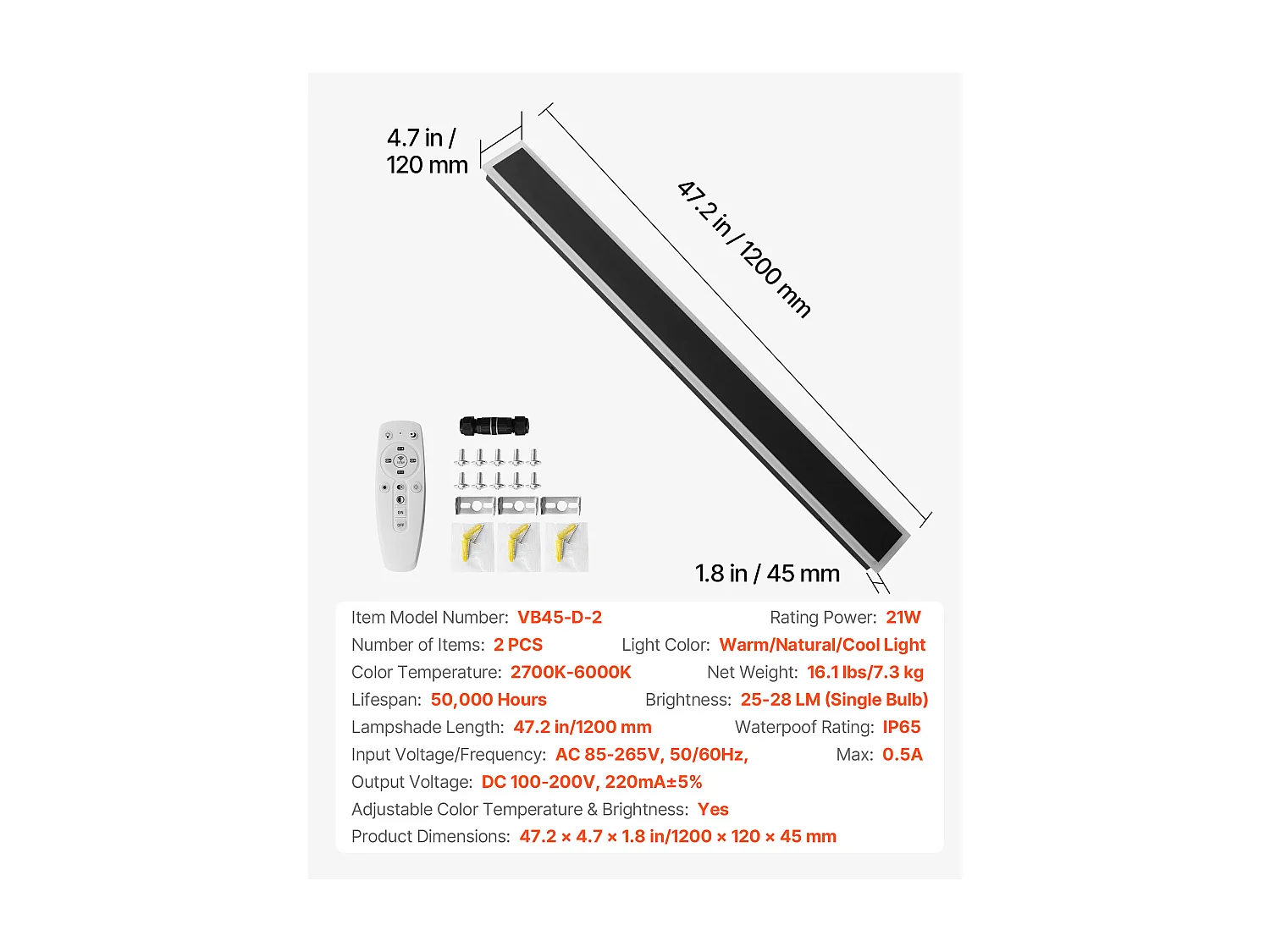 Applique a Parete SucceBuy Esterno, 21 W, Illuminazione Esterna a Parete, Lotto di 2, Applique a Parete Moderne LED 1,2 m, Regolabile 2700 K-6000 K