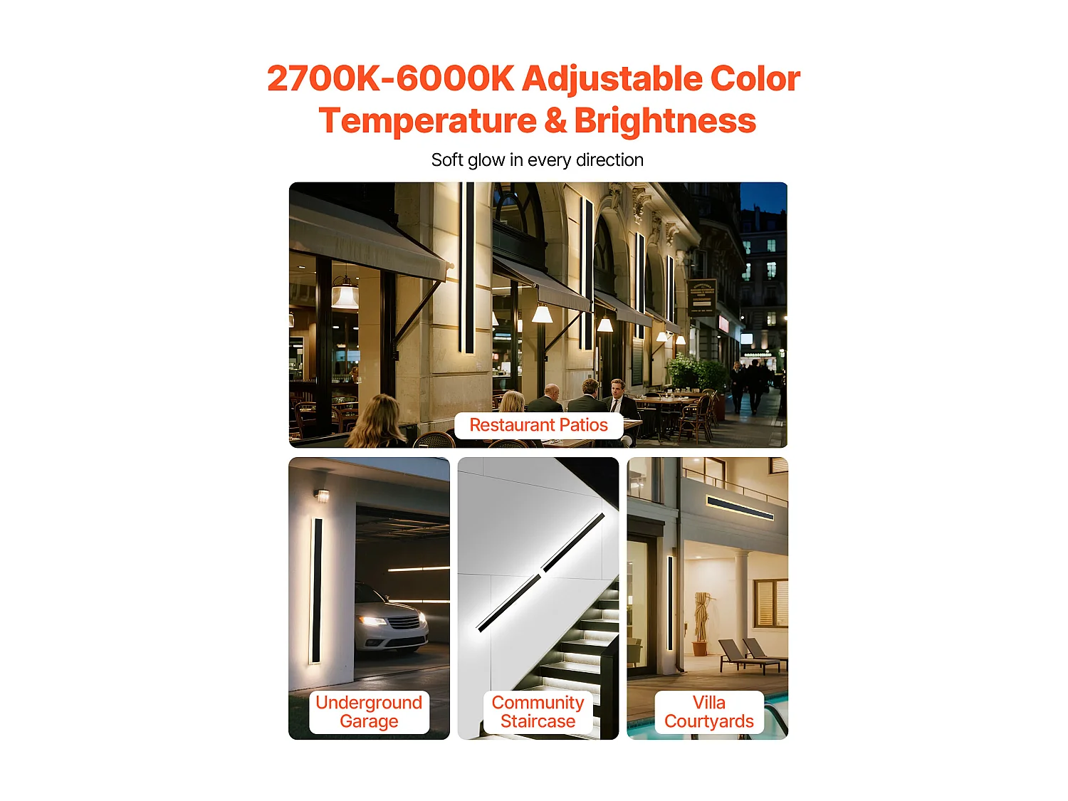 Applique a Parete SucceBuy Esterno, 21 W, Illuminazione Esterna a Parete, Lotto di 2, Applique a Parete Moderne LED 1,2 m, Regolabile 2700 K-6000 K