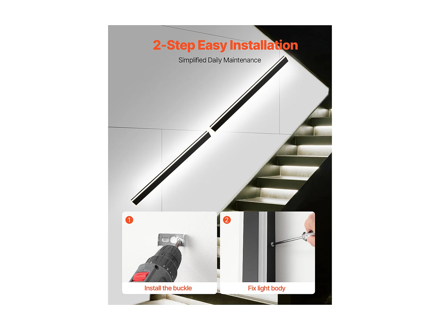 Wandlamp SucceBuy Buiten, 27 W, Buitenwandverlichting, Set van 2, Moderne Wandlampen LED 1,5 m, Instelbaar 2700 K-6000 K, Waterdicht IP65