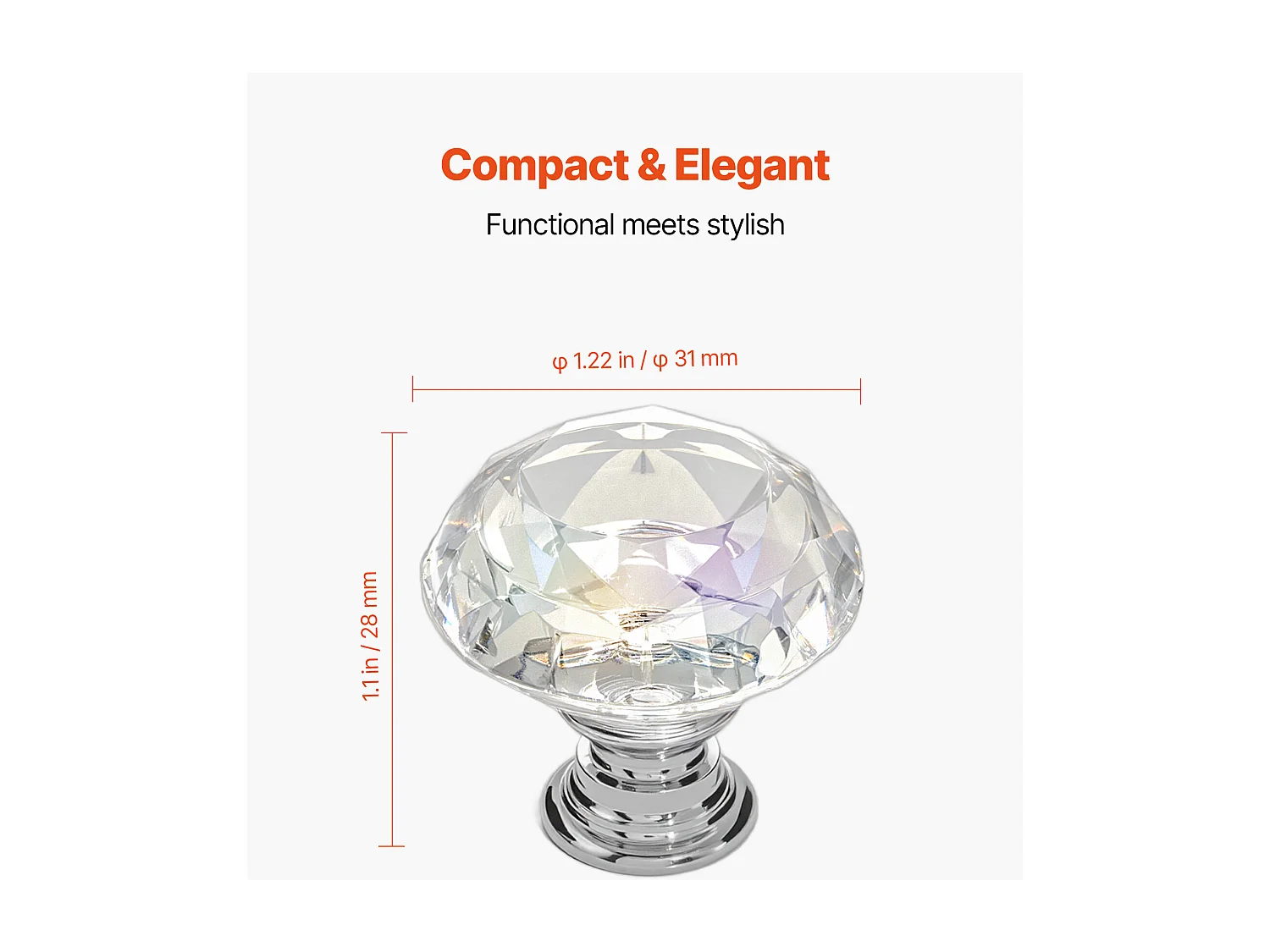 Meubelknoop SucceBuy, Set van 12, Kastknop, 3 cm, Acryl en Zinklegering, Diamantvorm, met Schroeven, Knop voor Lades, Deuren, Commodes