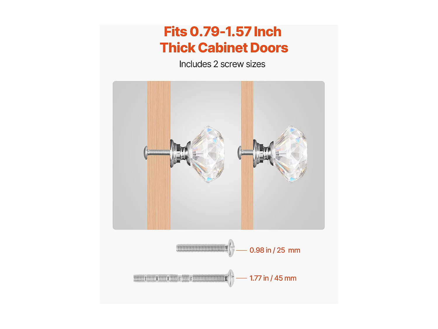 Meubelknoop SucceBuy, Set van 12, Kastknop, 3 cm, Acryl en Zinklegering, Diamantvorm, met Schroeven, Knop voor Lades, Deuren, Commodes