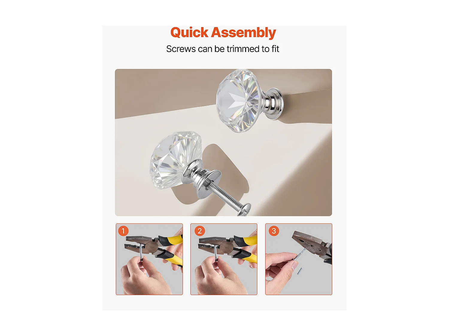 Meubelknoop SucceBuy, Set van 12, Kastknop, 3 cm, Acryl en Zinklegering, Diamantvorm, met Schroeven, Knop voor Lades, Deuren, Commodes