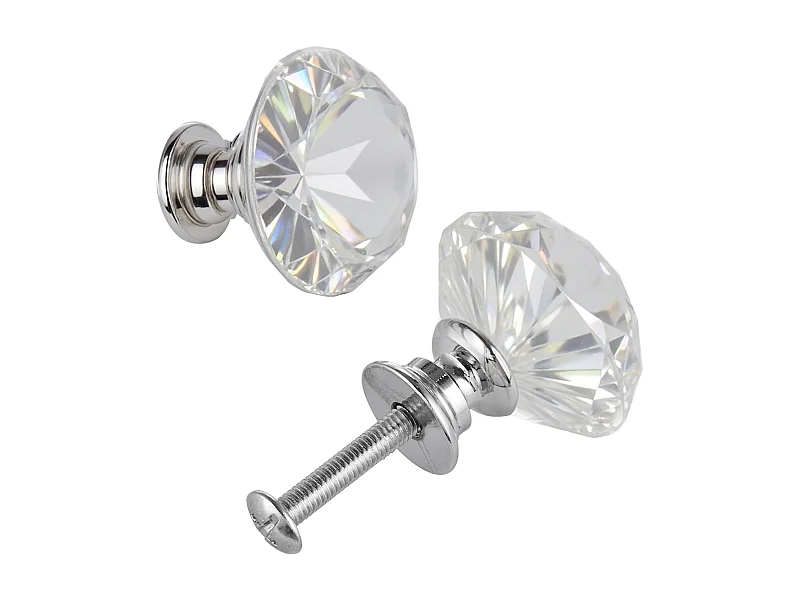 Meubelknoop SucceBuy, Set van 12, Kastknop, 3 cm, Acryl en Zinklegering, Diamantvorm, met Schroeven, Knop voor Lades, Deuren, Commodes
