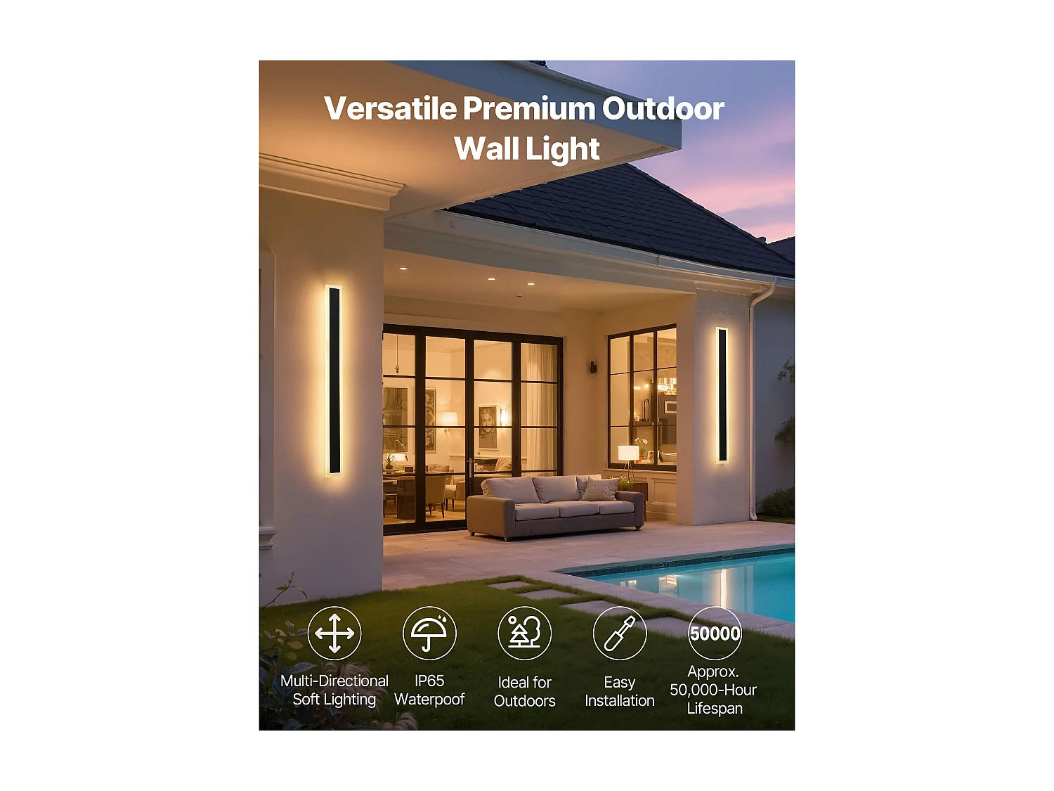 Applique a Parete SucceBuy da Esterno, 8 W, Illuminazione Esterna a Parete, Lotto di 2, Applique a Parete Moderne LED, Bianco Caldo 3000 K, Impermeabile IP65