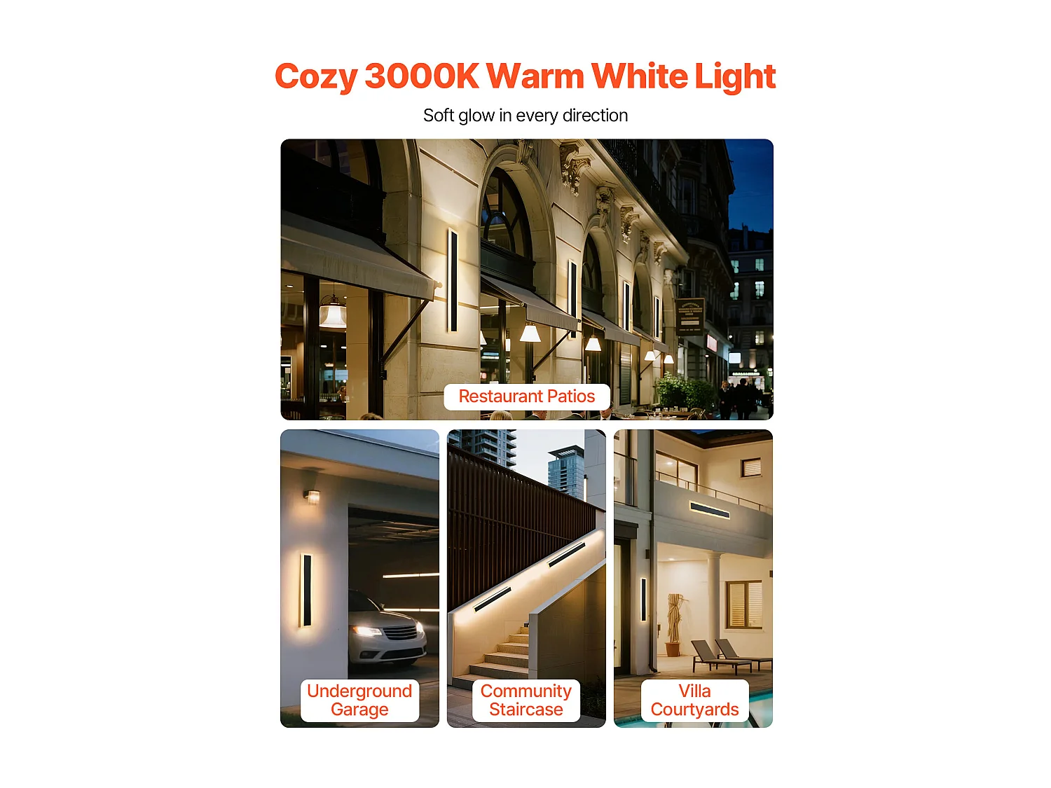 Applique a Parete SucceBuy da Esterno, 6 W, Illuminazione Esterna a Parete, Banda Luminosa Lunga Moderna LED, 60 cm, Bianco Caldo 3000 K, Tenuta Stagna IP65