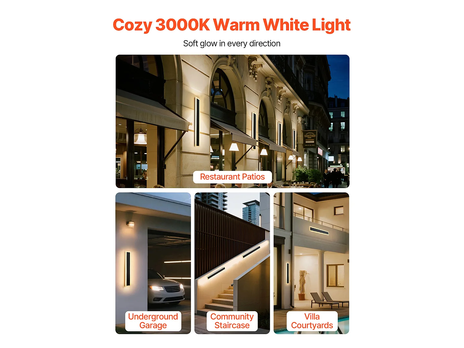 Applique a Parete SucceBuy da Esterno, 6 W, Illuminazione Esterna a Parete, Banda Luminosa Lunga Moderna LED, 60 cm, Bianco Caldo 3000 K, Tenuta Stagna IP65