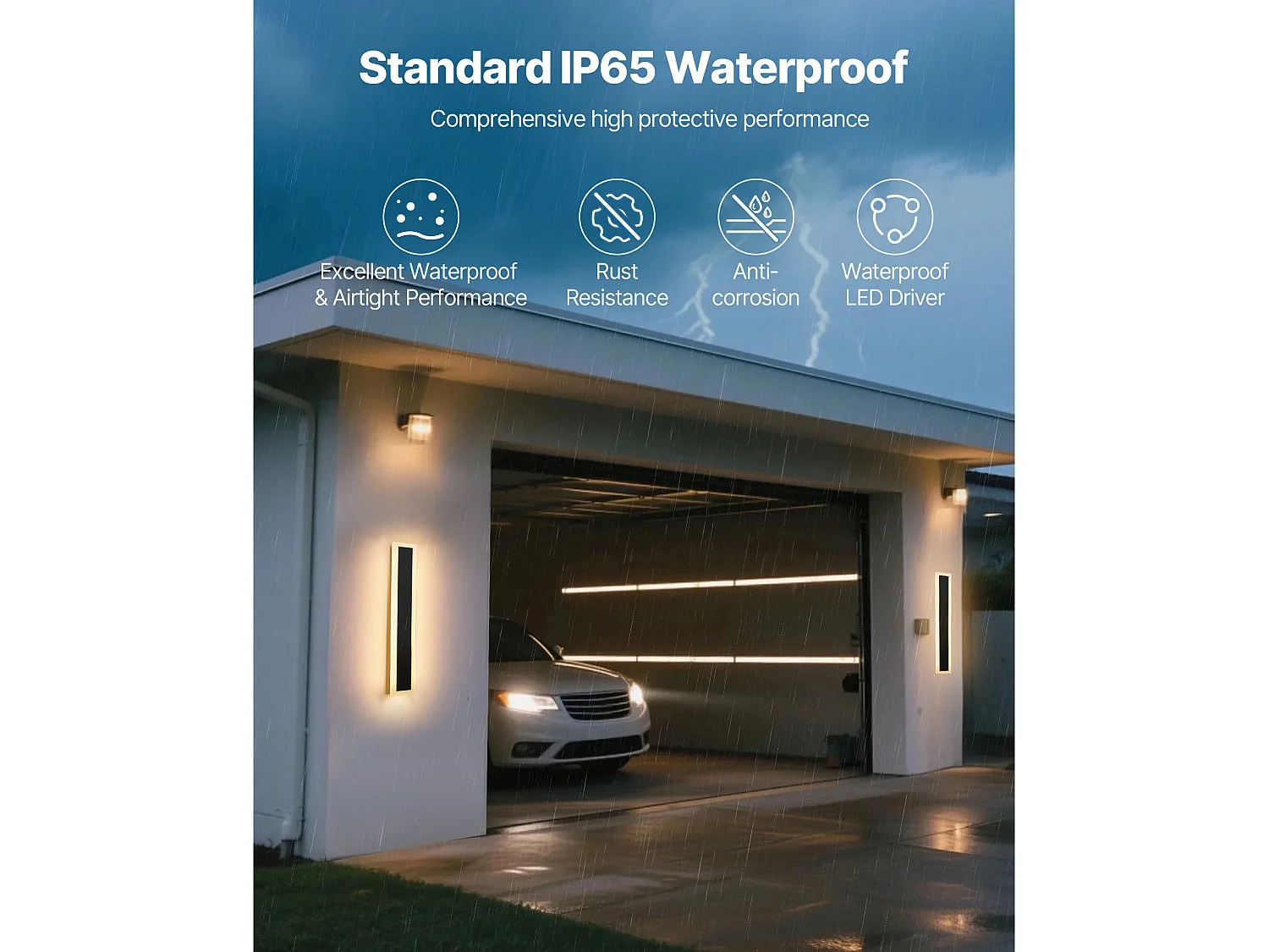 Applique a Parete SucceBuy da Esterno, 6 W, Illuminazione Esterna a Parete, Banda Luminosa Lunga Moderna LED, 60 cm, Bianco Caldo 3000 K, Tenuta Stagna IP65