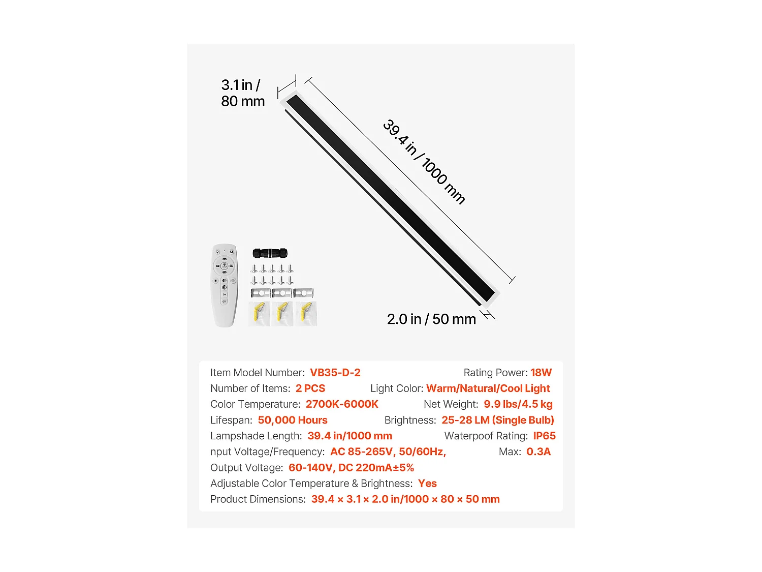 Applique a Parete SucceBuy Esterno, 18 W, Illuminazione Esterna a Parete, Lotto di 2, Applique a Parete Moderne LED 1 m, Regolabile 2700 K-6000 K