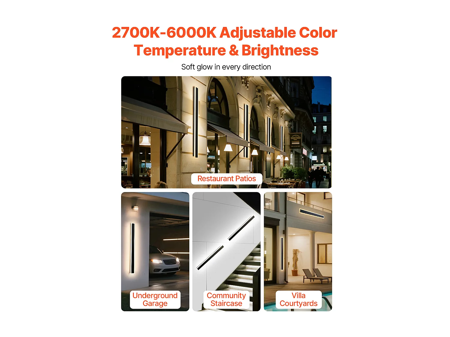 Applique a Parete SucceBuy Esterno, 18 W, Illuminazione Esterna a Parete, Lotto di 2, Applique a Parete Moderne LED 1 m, Regolabile 2700 K-6000 K