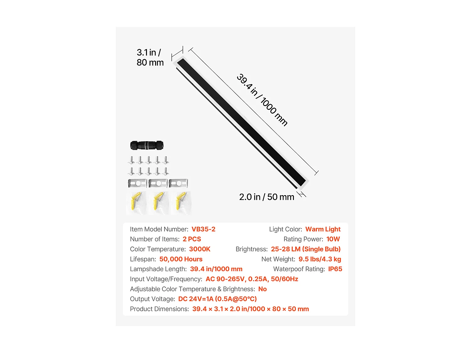 Applique a Parete SucceBuy da Esterno, 10 W, Illuminazione Esterna a Parete, Lotto di 2, Applique a Parete Moderne LED, 1 m, Bianco Caldo 3000 K, Impermeabile IP65