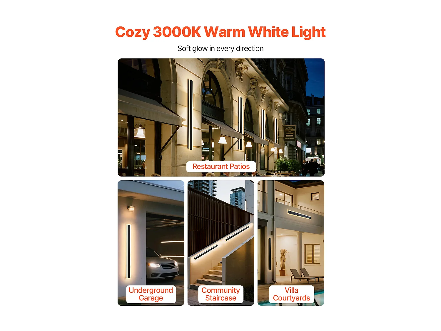 Applique a Parete SucceBuy da Esterno, 10 W, Illuminazione Esterna a Parete, Lotto di 2, Applique a Parete Moderne LED, 1 m, Bianco Caldo 3000 K, Impermeabile IP65