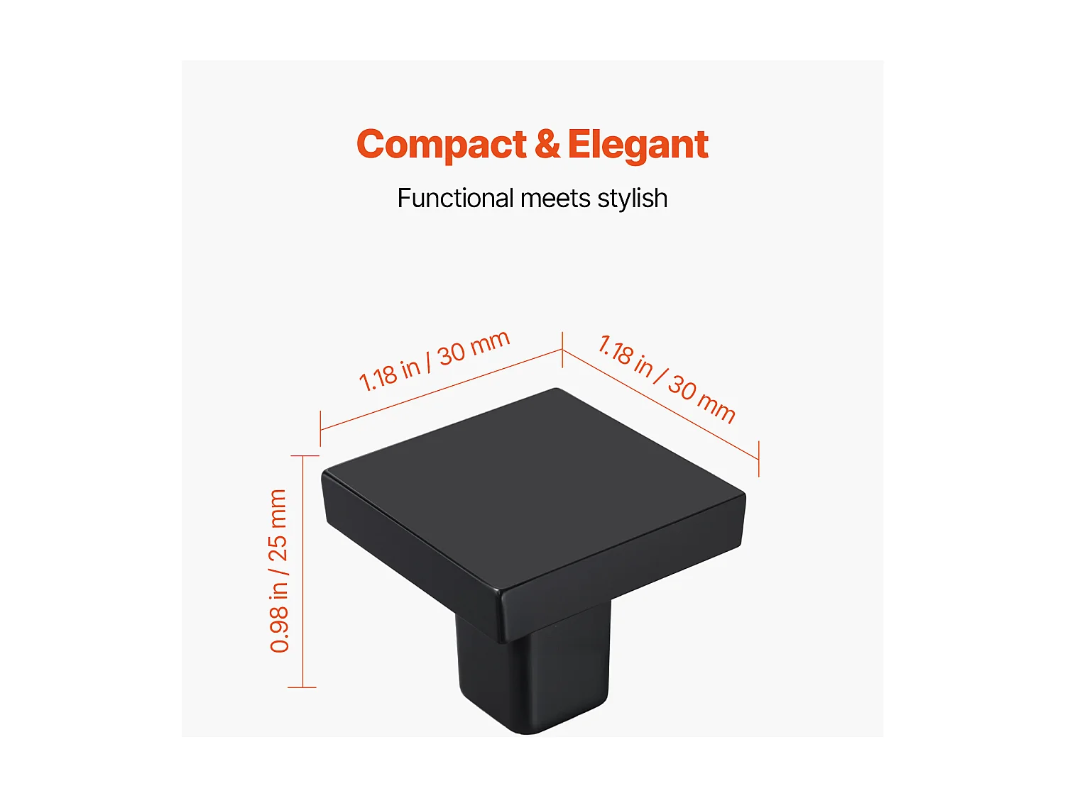 Meubelknoop SucceBuy, Set van 10, Kastknop, 3 cm, Zinklegering, Vierkante Vorm, met Schroeven, Knop voor Lades, Deuren, Commodes, Kasten, Zwart