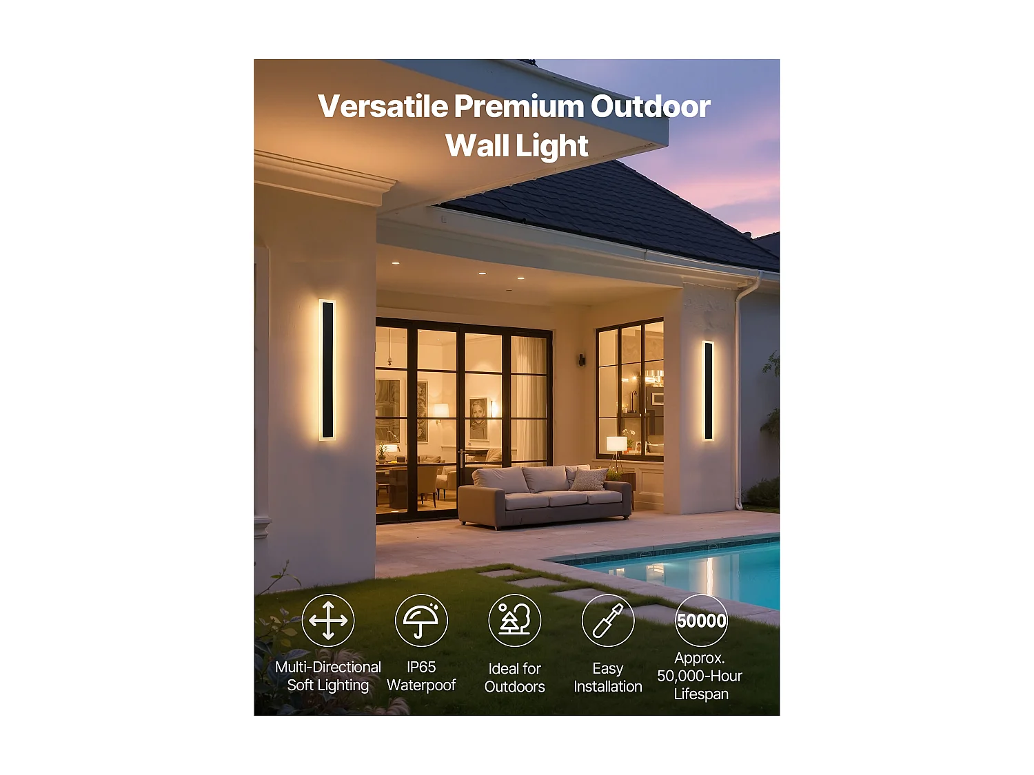 Applique a Parete SucceBuy Esterno, 11 W, Illuminazione Esterna a Parete, Lotto di 2, Applique a Parete Moderne LED 60 cm, Regolabile 2700 K-6000 K