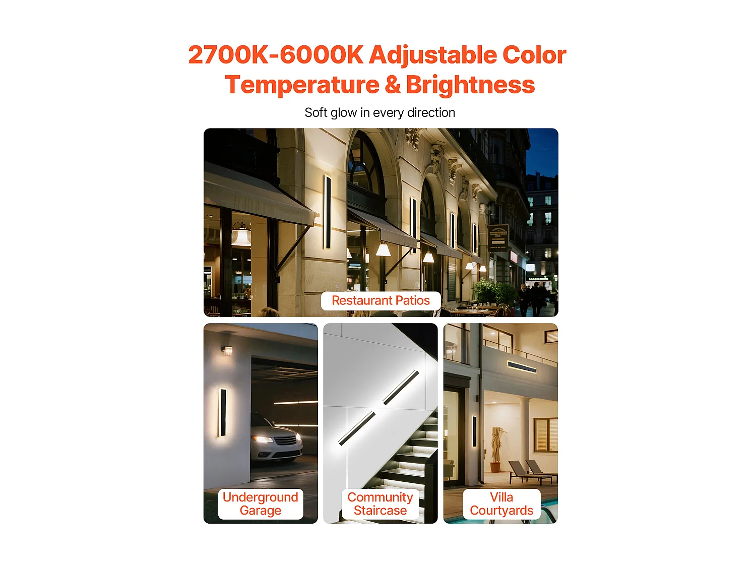 Applique a Parete SucceBuy Esterno, 11 W, Illuminazione Esterna a Parete, Lotto di 2, Applique a Parete Moderne LED 60 cm, Regolabile 2700 K-6000 K