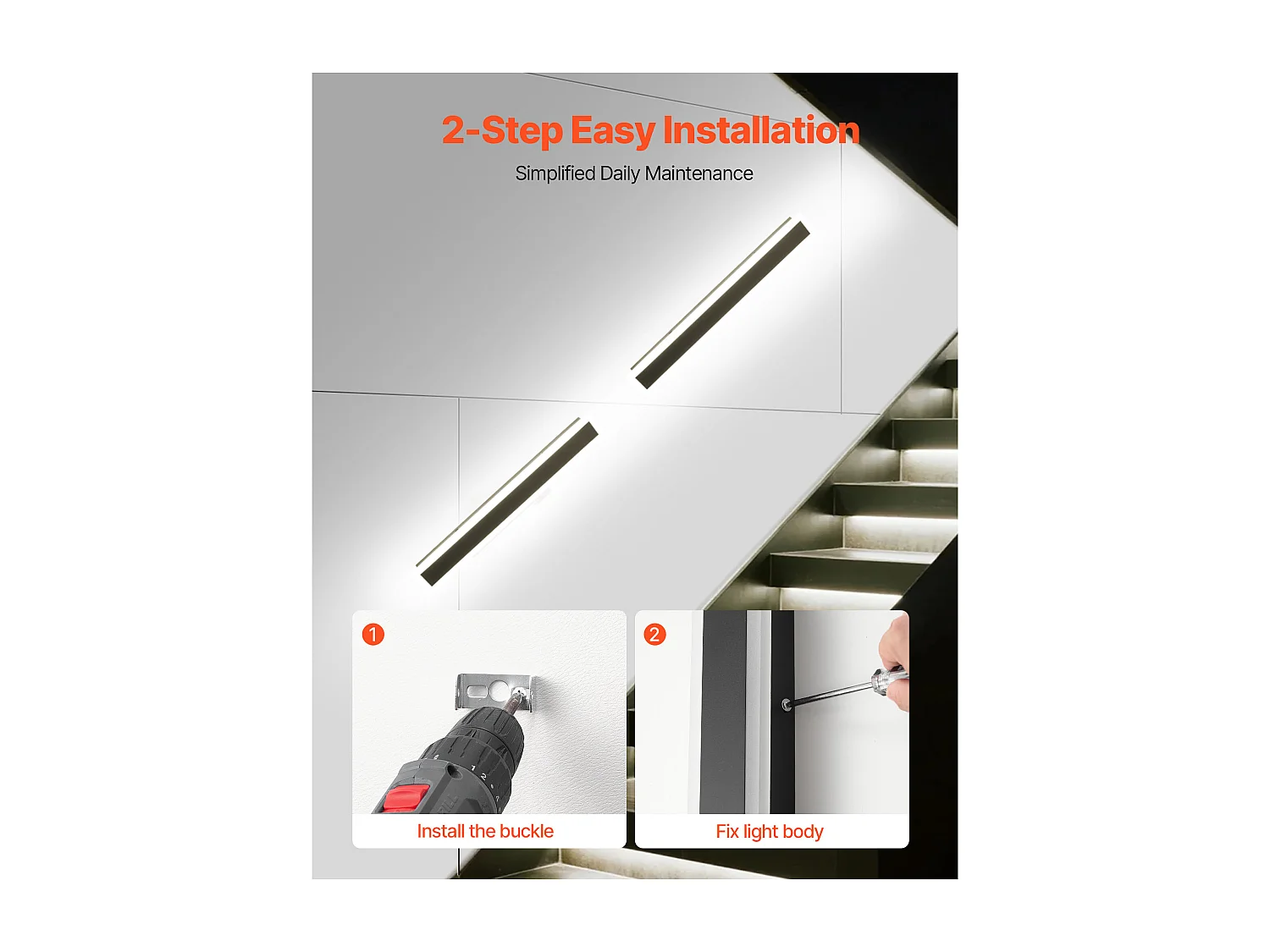 Applique a Parete SucceBuy Esterno, 11 W, Illuminazione Esterna a Parete, Lotto di 2, Applique a Parete Moderne LED 60 cm, Regolabile 2700 K-6000 K