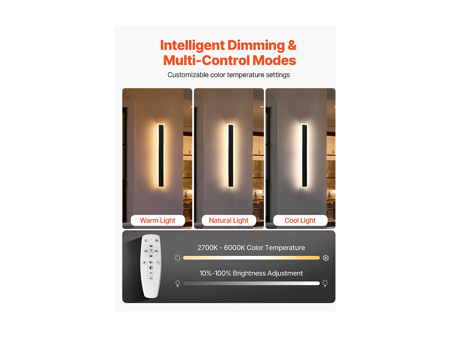 Applique a Parete SucceBuy Esterno, 11 W, Illuminazione Esterna a Parete, Lotto di 2, Applique a Parete Moderne LED 60 cm, Regolabile 2700 K-6000 K