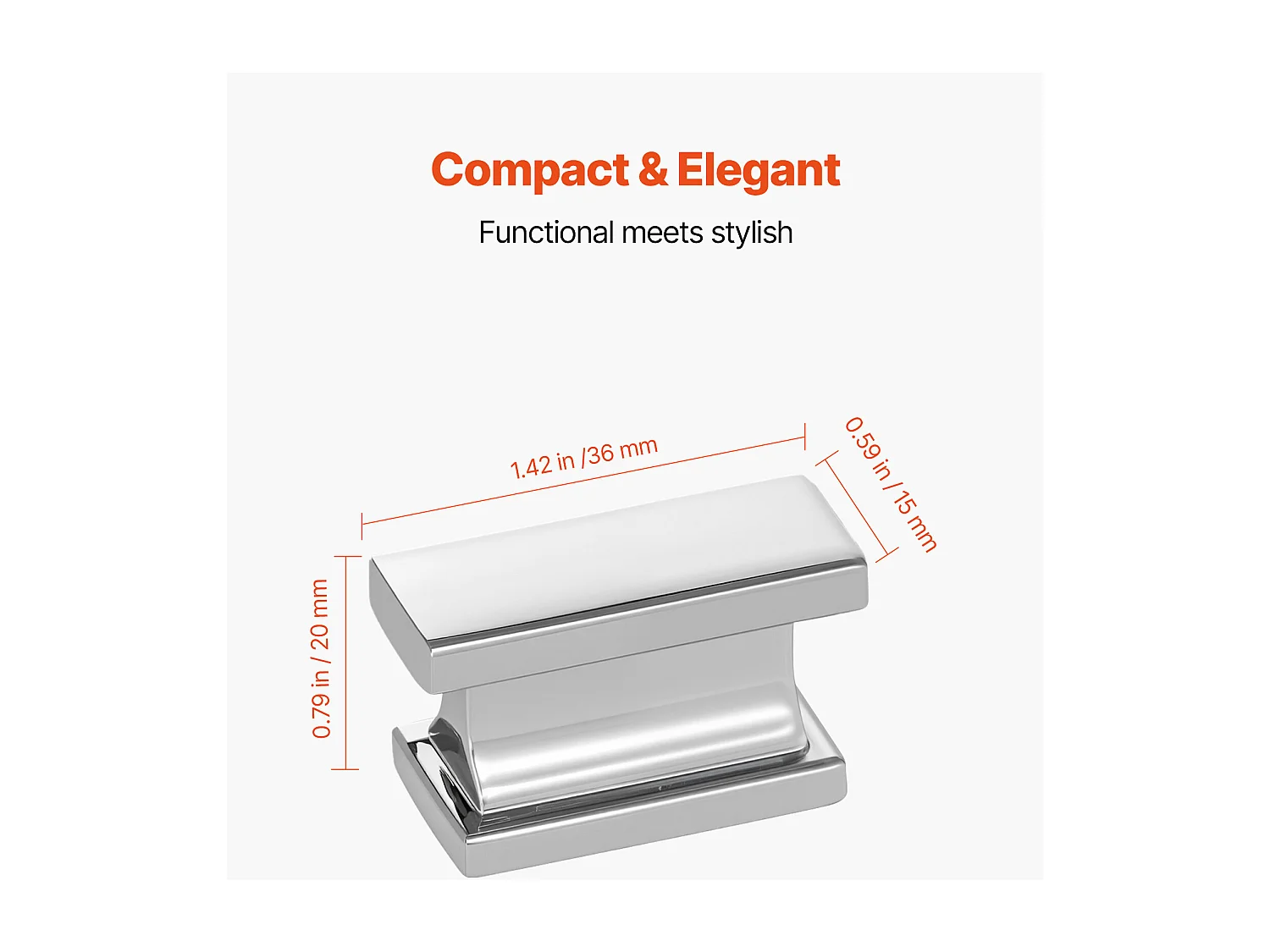 Meubelknoop SucceBuy, Set van 10, Kastknop, 3,6 cm, in Zinklegering, Rechthoekig, met Schroeven, Knop voor Lades, Deuren, Commodes