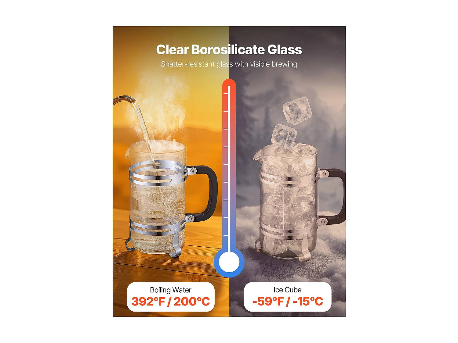 Cafetière à Piston SucceBuy en Verre Borosilicaté Capacité 1 L, Presse à Café avec Filtre en Acier Inoxydable, Grande Théière à Piston, Infusion à Froid