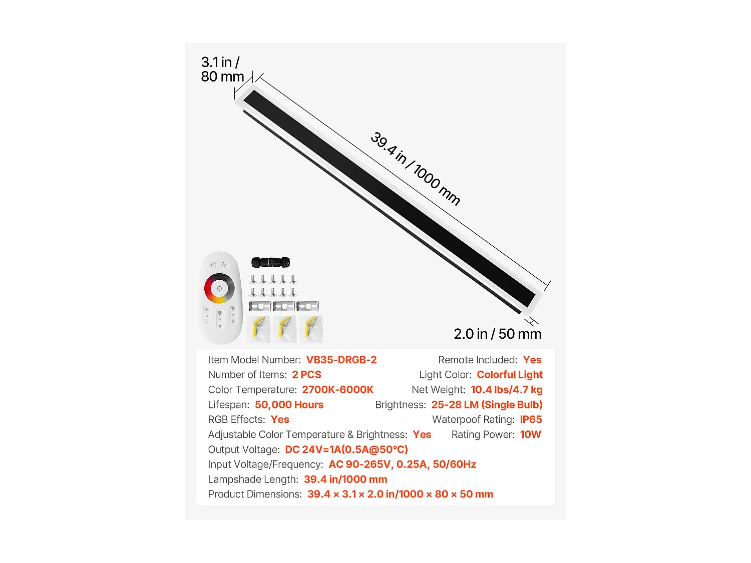 Applique a Parete SucceBuy Esterno, 10 W, Illuminazione Esterna a Parete, Lotto di 2, Applique a Parete Moderne RGB 1 m, Regolabile 2700 K-6000 K