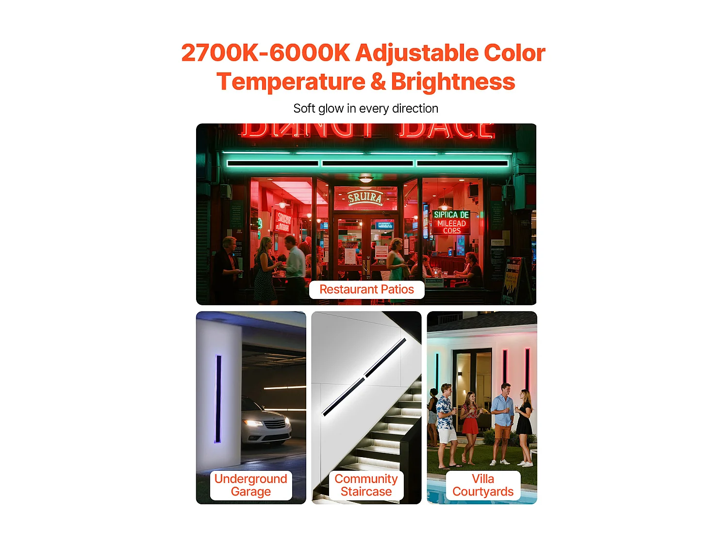 Applique a Parete SucceBuy Esterno, 10 W, Illuminazione Esterna a Parete, Lotto di 2, Applique a Parete Moderne RGB 1 m, Regolabile 2700 K-6000 K