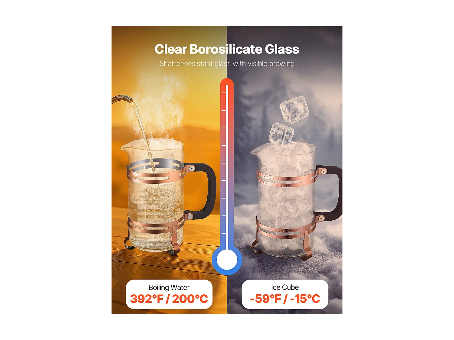 Cafetière à Piston SucceBuy en Verre Borosilicaté Capacité 1 L, Presse à Café avec Filtre en Acier Inoxydable, Grande Théière à Piston, Infusion à Froid