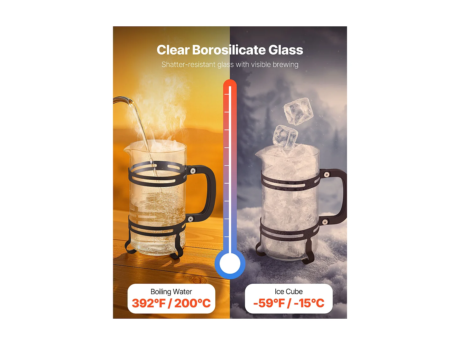 Cafetière à Piston SucceBuy en Verre Borosilicaté Capacité 1 L, Presse à Café avec Filtre en Acier Inoxydable, Grande Théière à Piston, Infusion à Froid