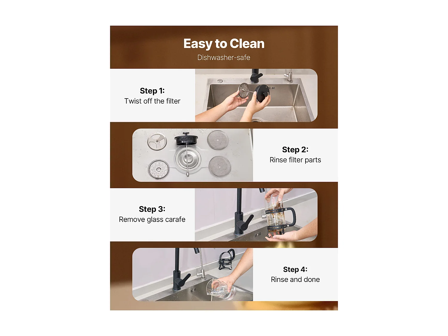 Cafetière à Piston SucceBuy en Verre Borosilicaté Capacité 1 L, Presse à Café avec Filtre en Acier Inoxydable, Grande Théière à Piston, Infusion à Froid