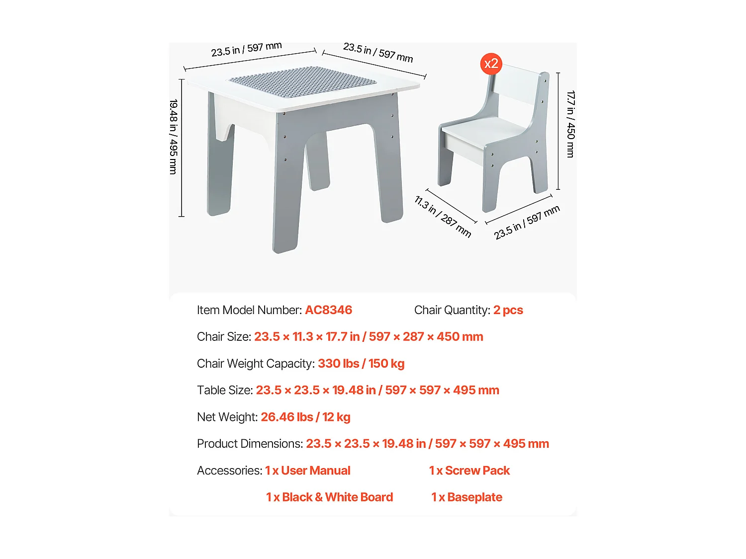 Mesa de Atividades SucceBuy para Crianças com 2 Cadeiras, Mesa de Brincar Multifuncional 4 em 1, com Tampo Dupla Face de Blocos de Construção