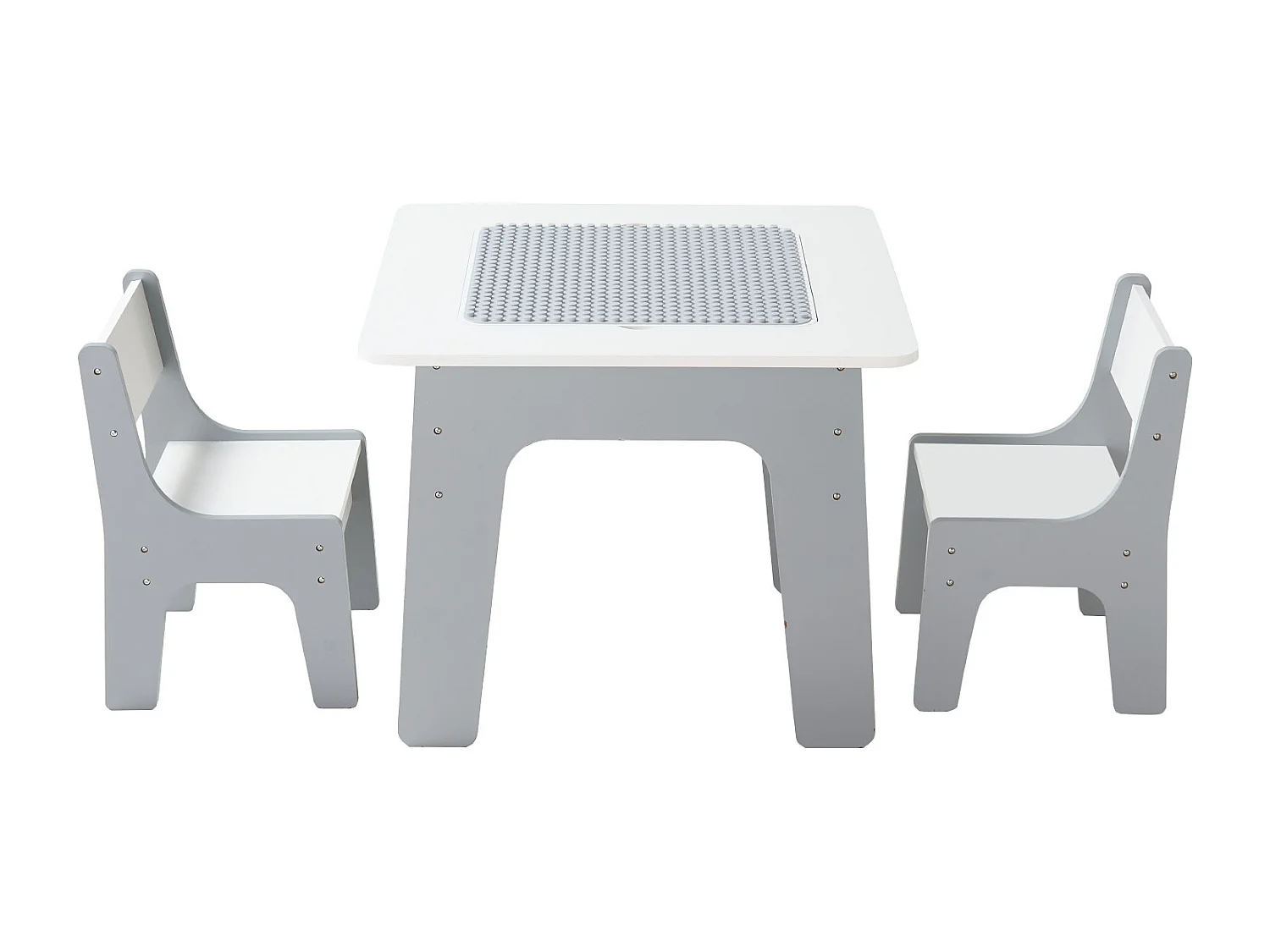 Mesa de Atividades SucceBuy para Crianças com 2 Cadeiras, Mesa de Brincar Multifuncional 4 em 1, com Tampo Dupla Face de Blocos de Construção