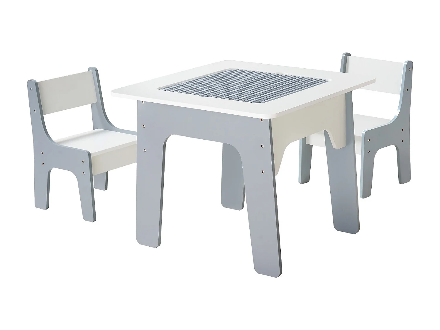 Mesa de Atividades SucceBuy para Crianças com 2 Cadeiras, Mesa de Brincar Multifuncional 4 em 1, com Tampo Dupla Face de Blocos de Construção