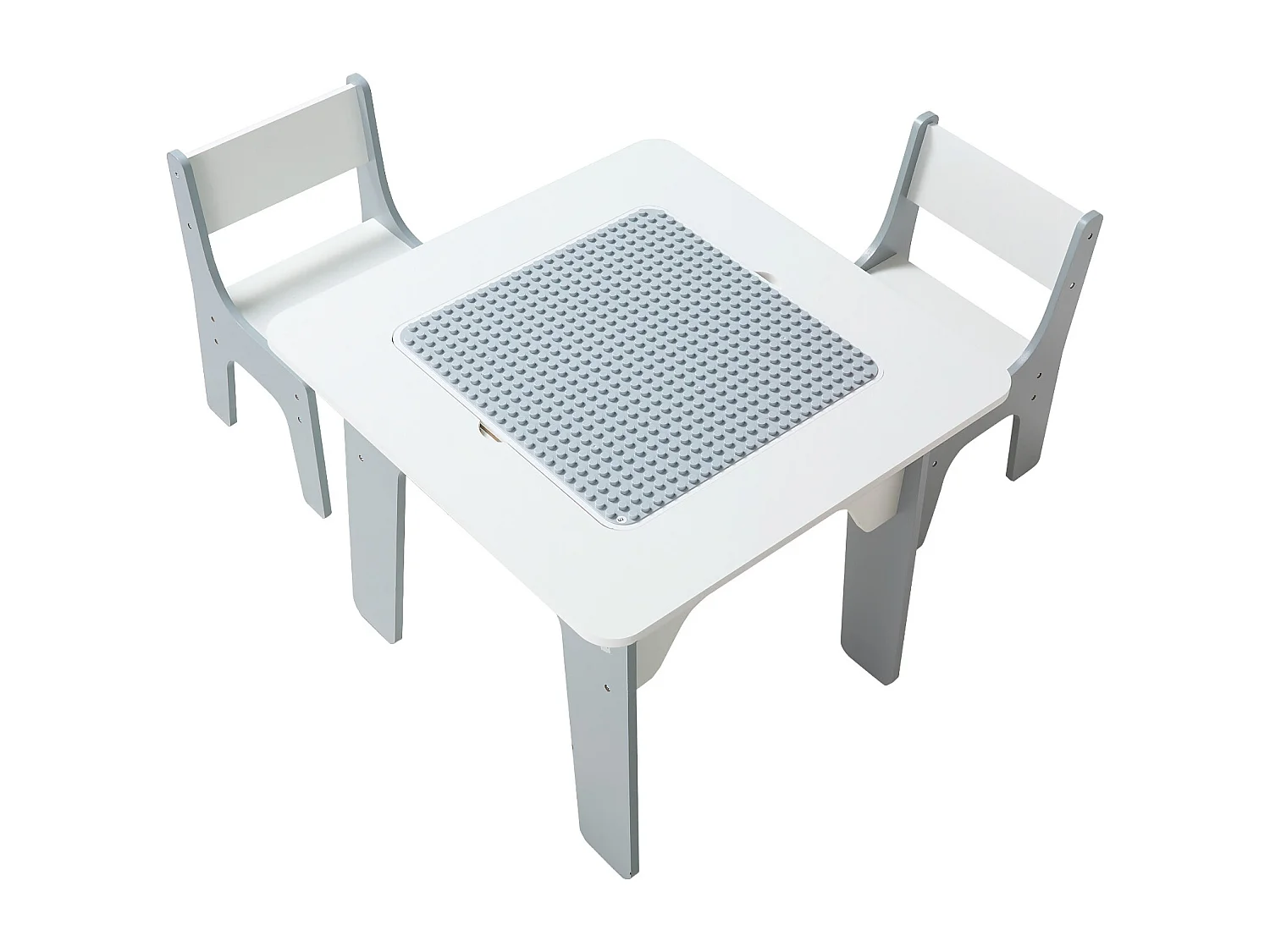 Mesa de Atividades SucceBuy para Crianças com 2 Cadeiras, Mesa de Brincar Multifuncional 4 em 1, com Tampo Dupla Face de Blocos de Construção