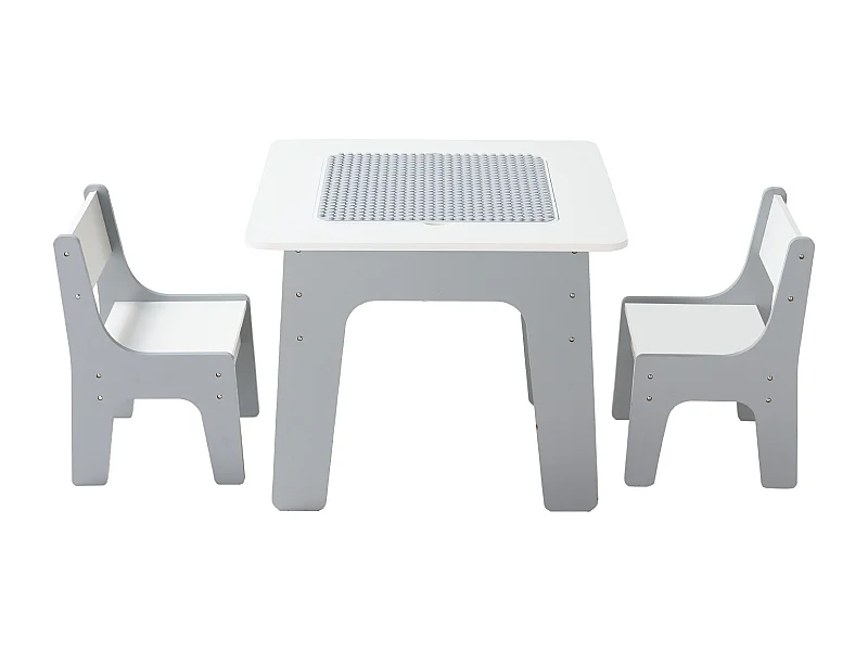 Mesa de Atividades SucceBuy para Crianças com 2 Cadeiras, Mesa de Brincar Multifuncional 4 em 1, com Tampo Dupla Face de Blocos de Construção