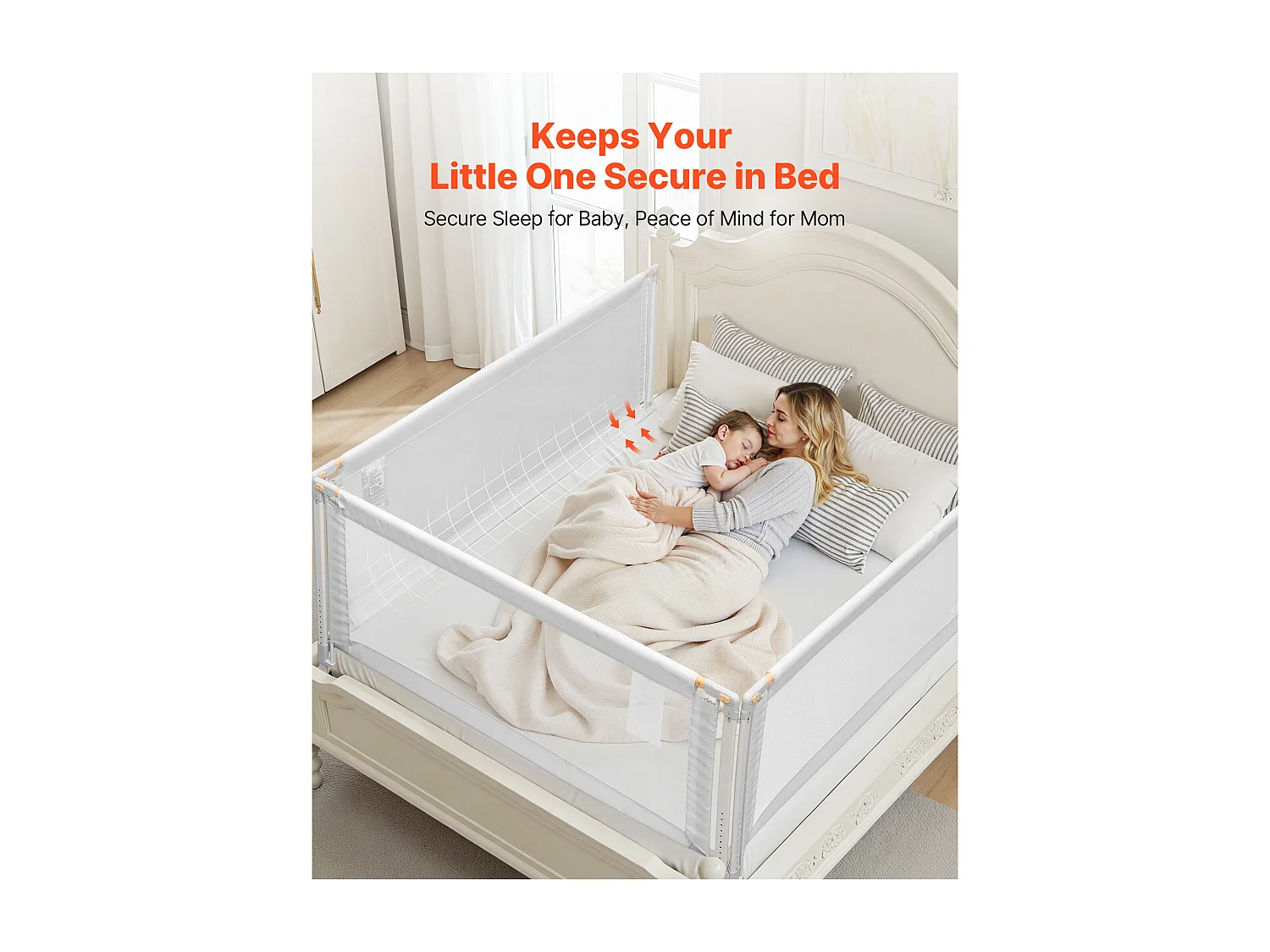 Barrière de Sécurité SucceBuy Lit pour Enfants, 3 Côtés, Barrière de Lit pour Tout-petits, Tube Fer Renforcé, Tissu Oxford, Hauteur Réglable 68-89 cm