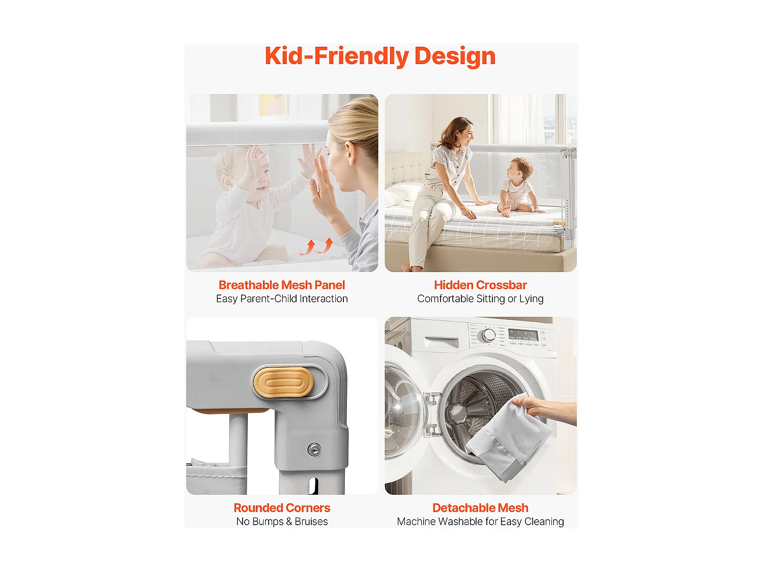 Barrière de Sécurité SucceBuy Lit pour Enfants, 3 Côtés, Barrière de Lit pour Tout-petits, Tube Fer Renforcé, Tissu Oxford, Hauteur Réglable 68-89 cm